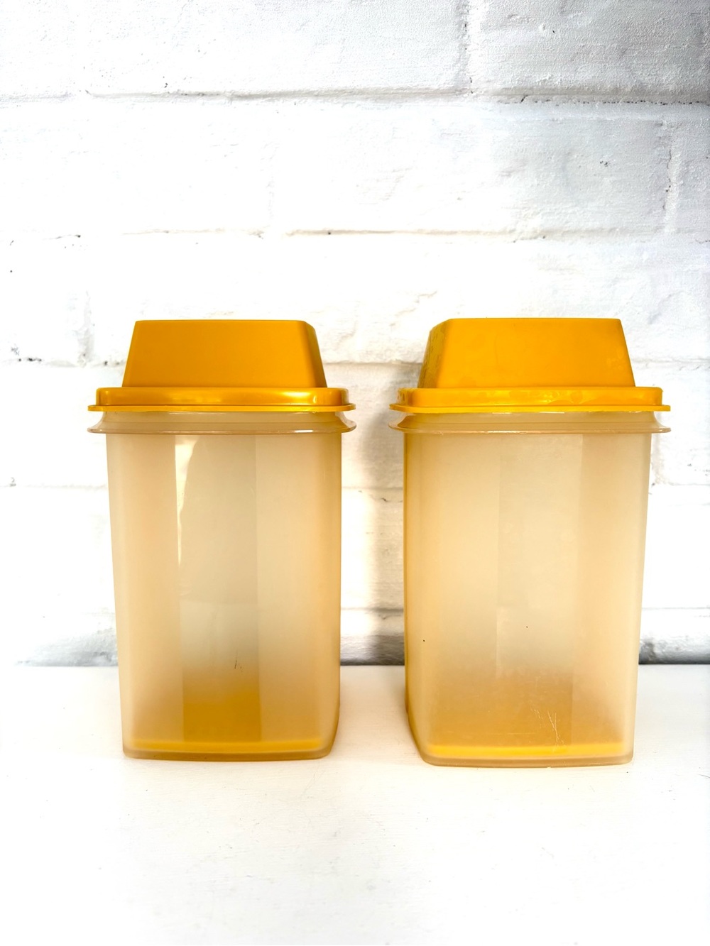 Tupperware Pick-a-Deli Yellow Plastic Storage Canister Container Pair